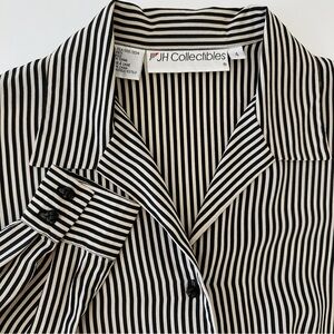 Vintage 80's/90's Black and Tan Striped Fitted Silk Blouse